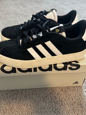 adidas Vl Court Black and White Suede Low-Top Sneakers